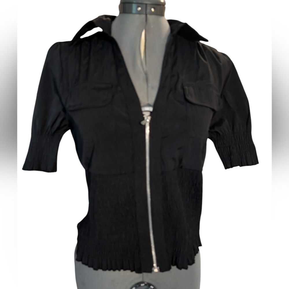 Y2K vintage women's body central black zip up short sleeve jacket top‎ Medium